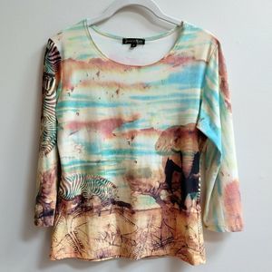 Jessica Max Shirt Stretch Art Desert Elephant Sky